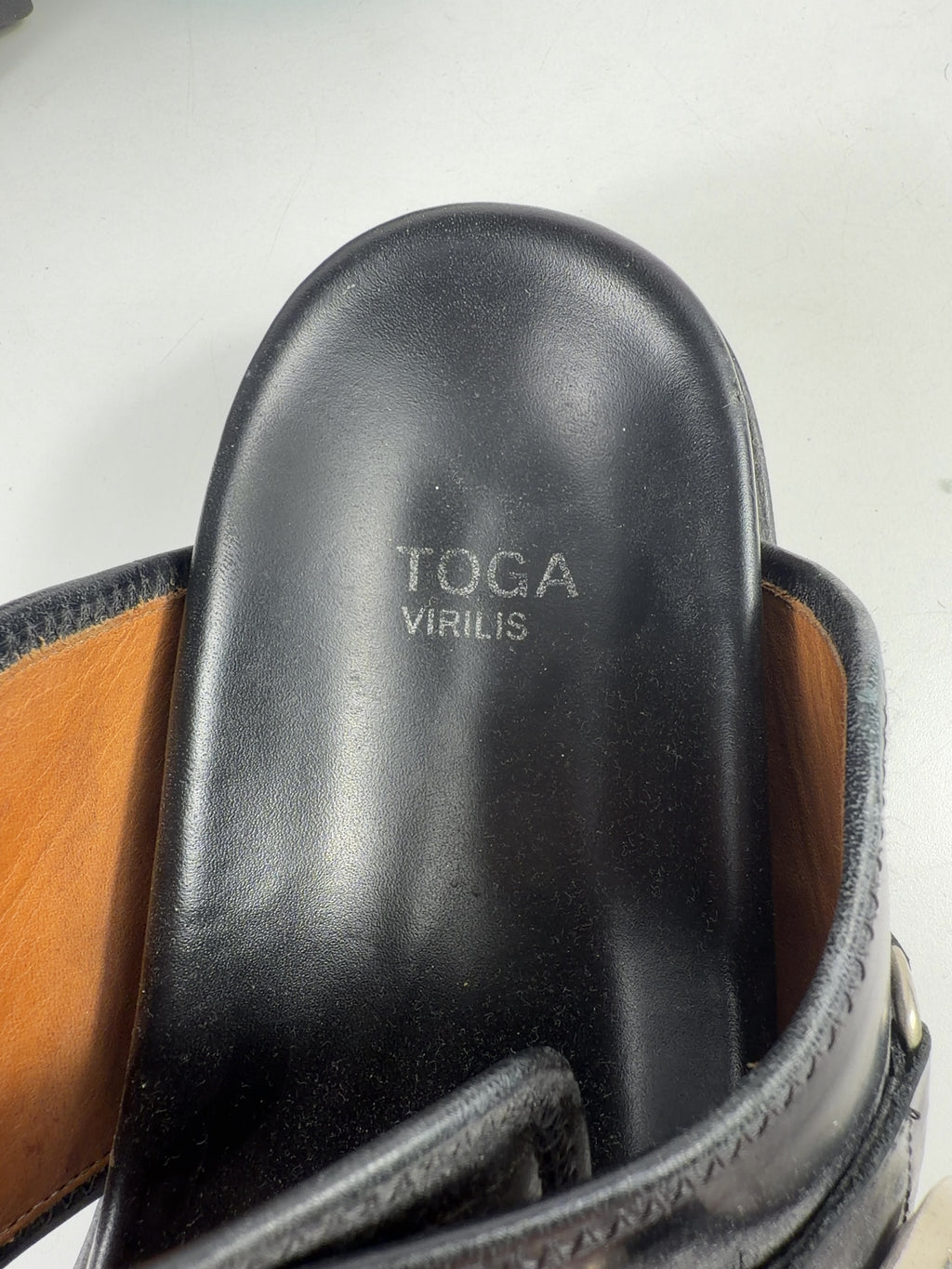 toga virilis Black Black Polished Sandals, size UK 9.5 EU 42.5 👠 — care label