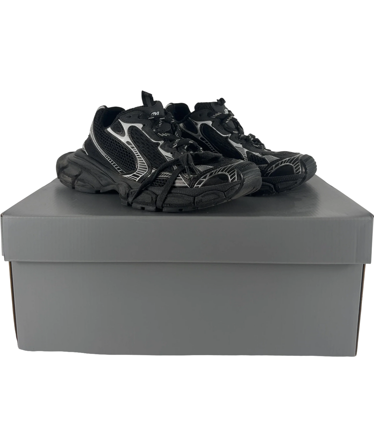 Balenciaga Black 3XL Mesh Panel Distressed Trainers Black White, size UK 7 EU 41 👞 — front