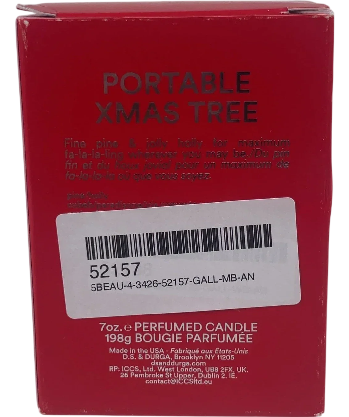 D.S. & Durga Portable Xmas Tree Scented Candle, size 198g — back