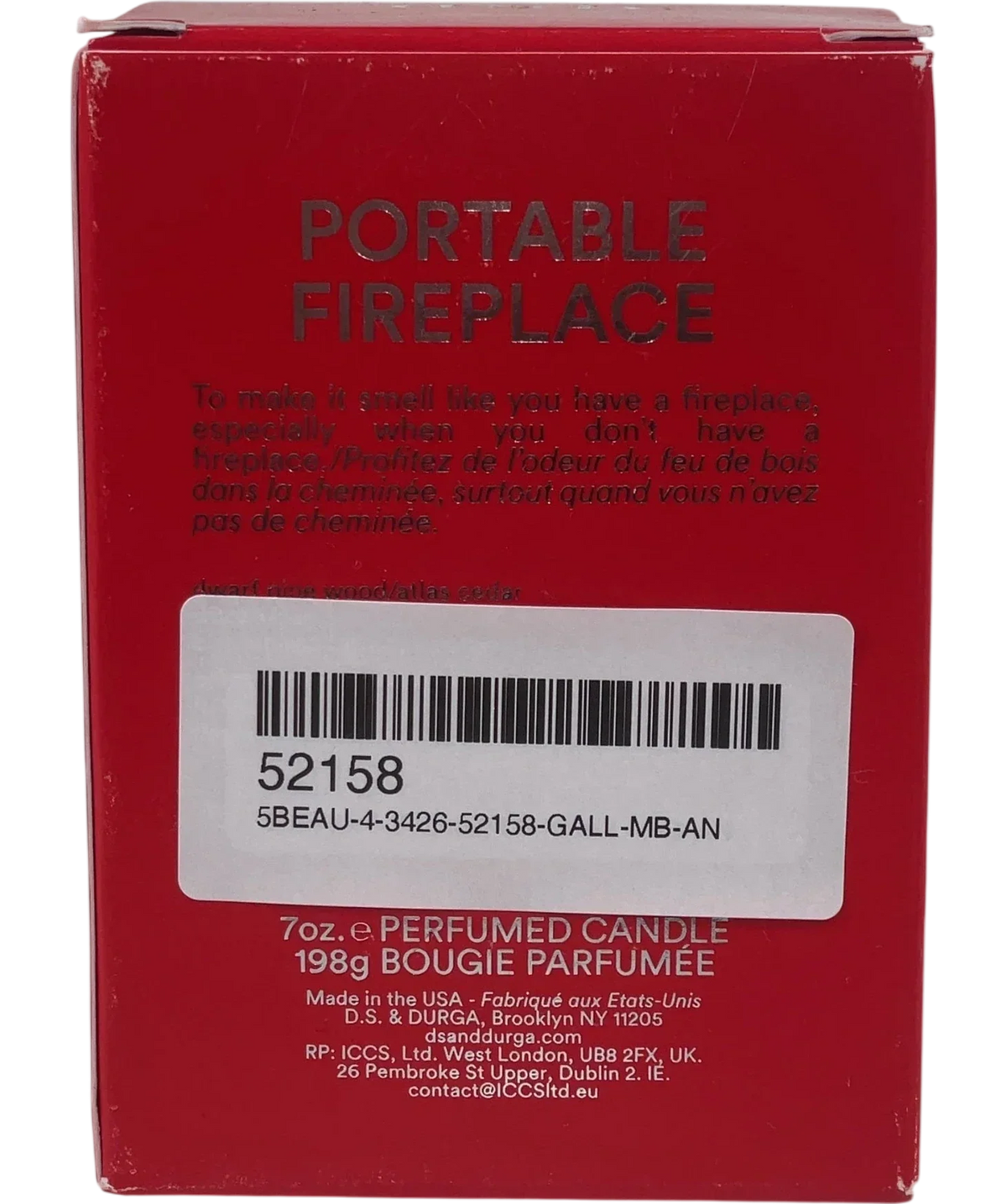 D.S. & Durga Portable Fireplace Scented Candle, size 198g — back