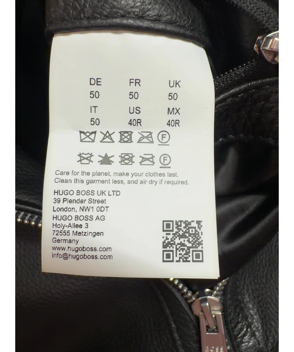 BOSS Black Regular-Fit Leather Jacket with Zip Closure, size UK 40" CHEST — care label