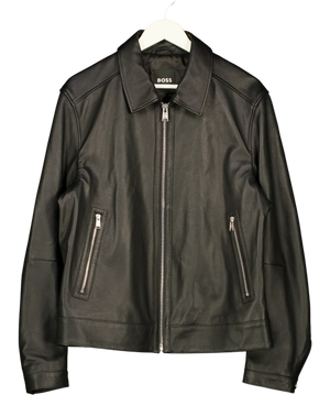 Boss Regular-Fit Leather Jacket Black Uk 40