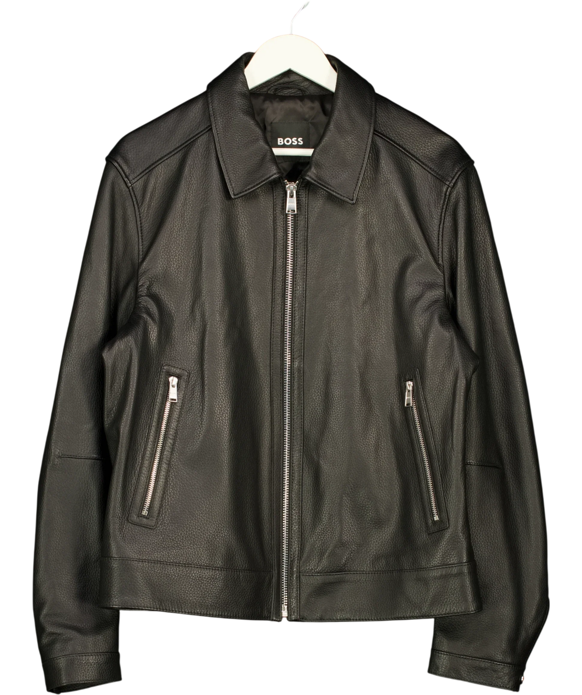 BOSS Black Regular-Fit Leather Jacket with Zip Closure, size UK 40" CHEST — front