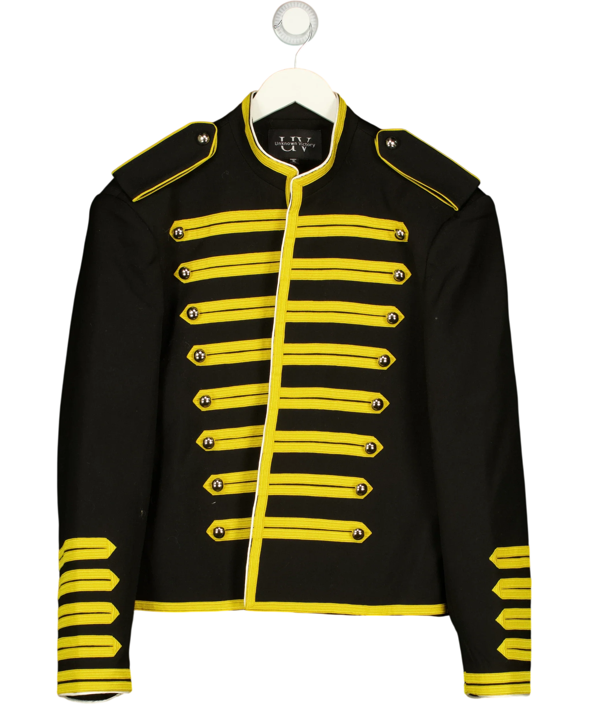 UNKNOWN VICTORY Black Military-style hussar jacket, size UK XL — front
