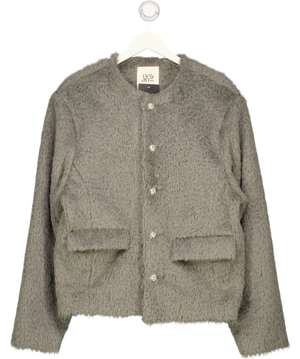 Taptaptap Grey Faux Fur Collarless Decorative Button Jacket UK M/L