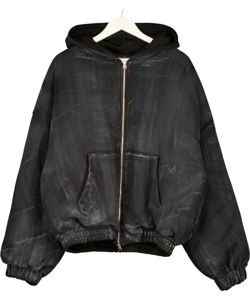 90's Product Black zip hoodie, size UK M/L — front
