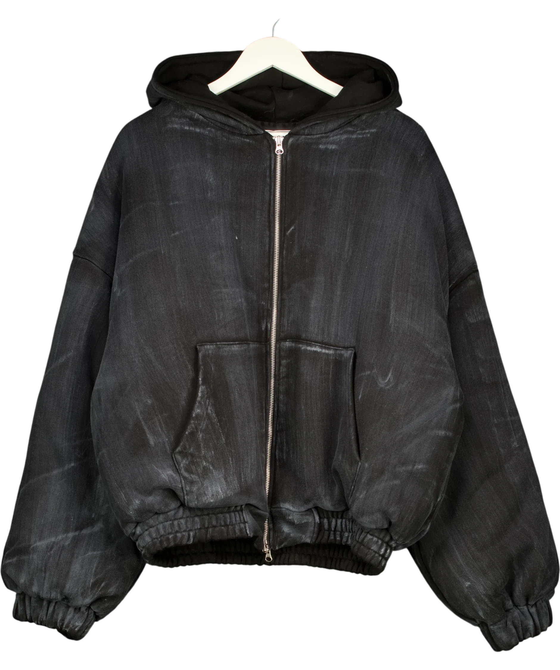 90's Product Black zip hoodie, size UK M/L — front