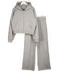 WILLIAM LOOK Grey cropped zip-up hoodie and wide-leg trouser tracksuit set, size UK L — front