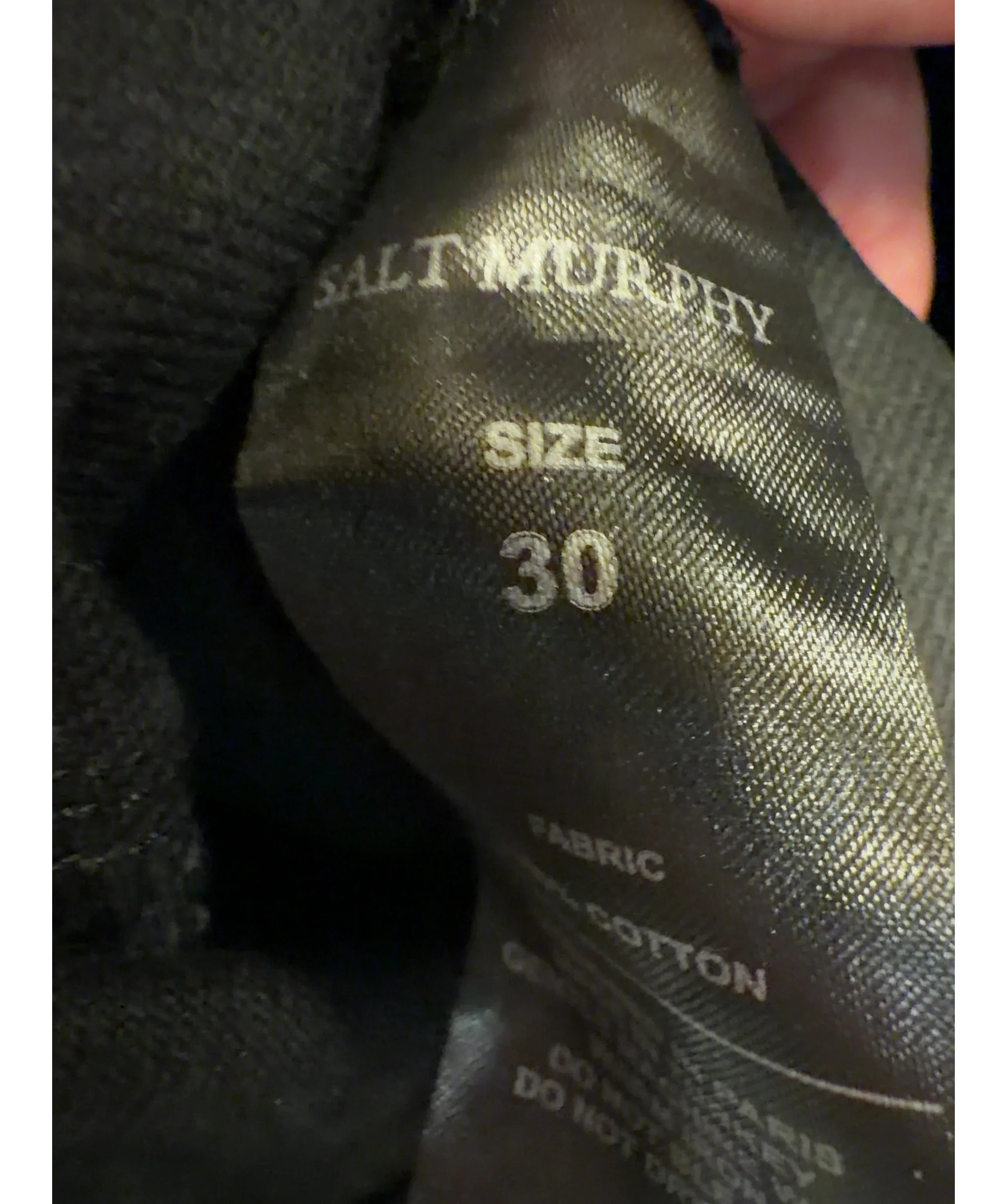 Salt Murphy Black Colour, size UK M — fabric detail