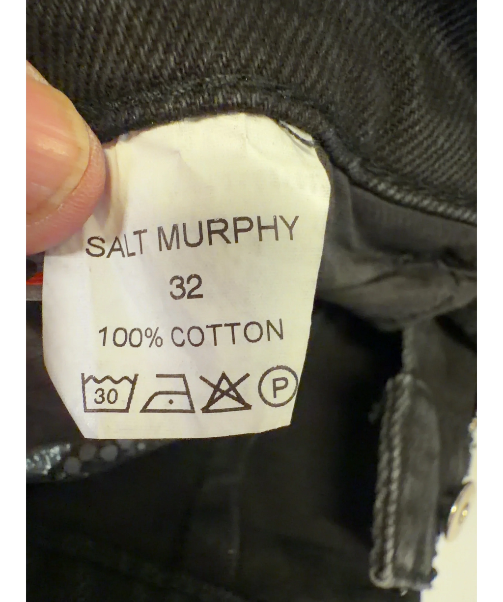 Salt Murphy Black Jeremiah Black Diamanté Denim Jacket, size UK XL — fabric detail