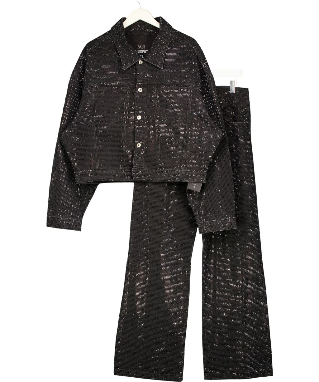 Salt Murphy Black Jeremiah Black Diamanté Denim Jacket, size UK XL — front