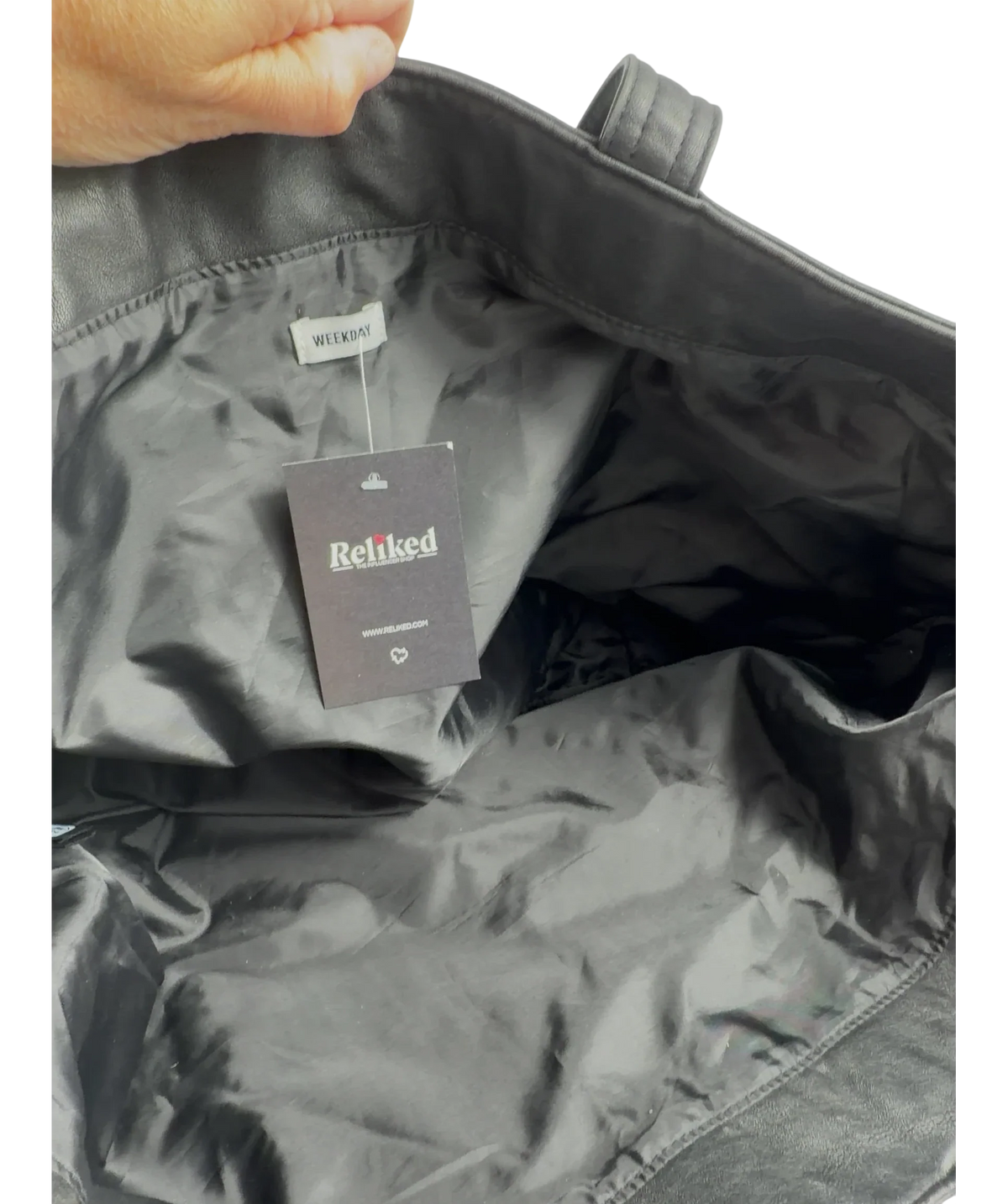 Weekday Black Large Faux Leather Tote Bag — detail