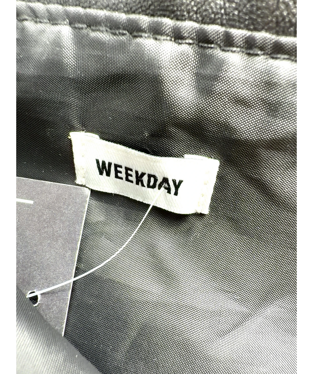 Weekday Black Large Faux Leather Tote Bag — fabric detail