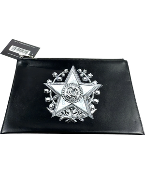 Christian Dior Star Rose Emblem Flat Leather Pouch Black