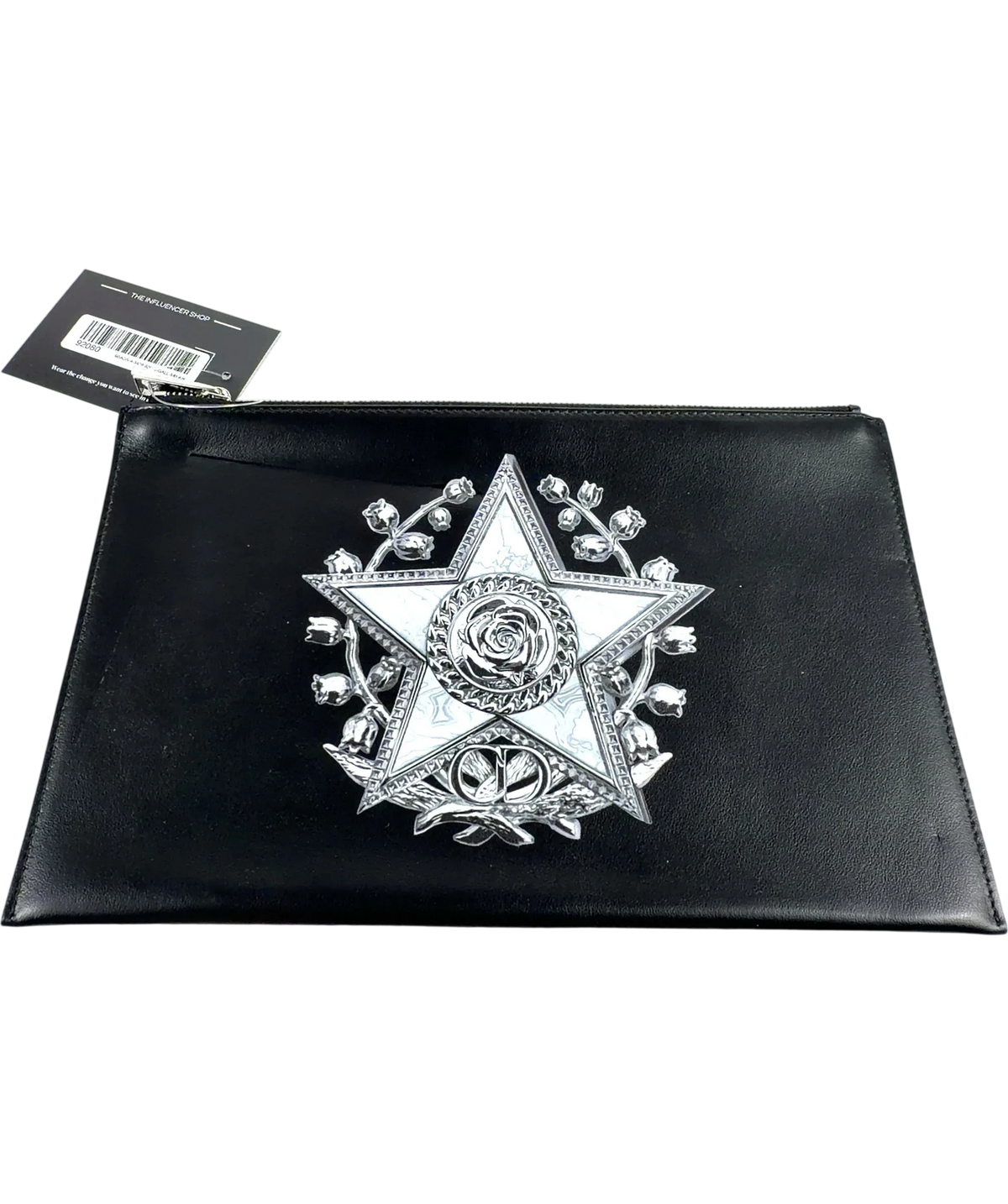 Christian Dior Black Star and Rose Leather Pouch / Clutch — front