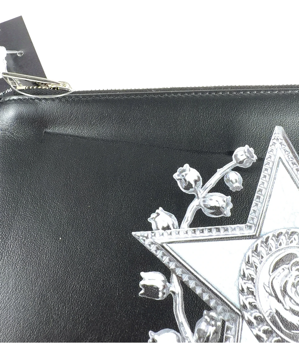 Christian Dior Black Star and Rose Leather Pouch / Clutch — detail