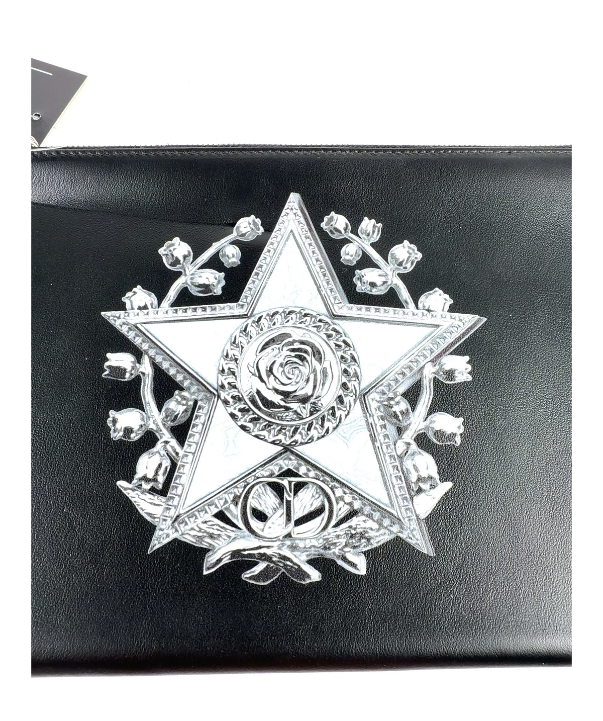 Christian Dior Black Star and Rose Leather Pouch / Clutch — label