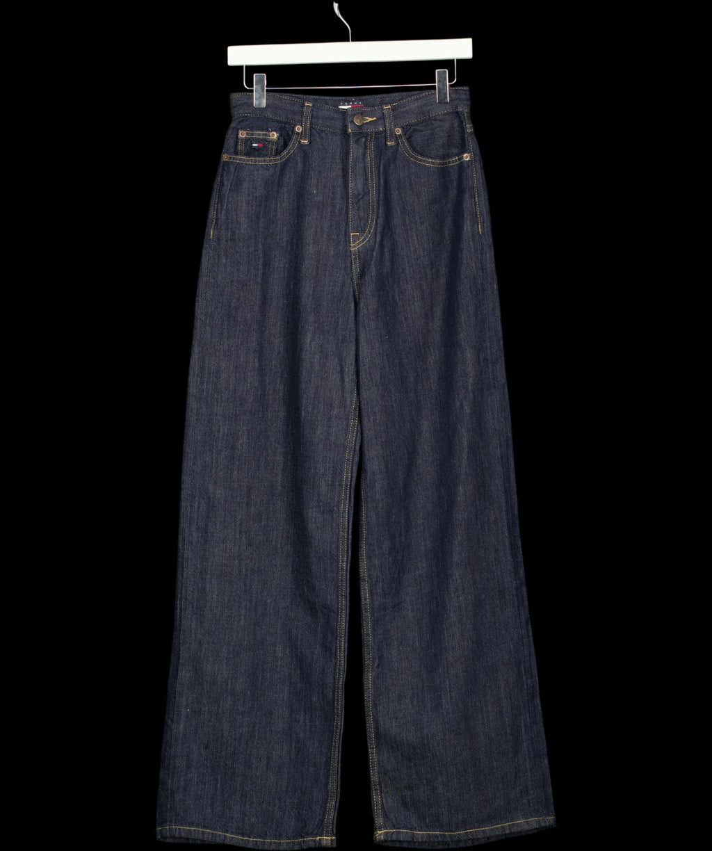 TOMMY HILFIGER Blue Claire High Rise Wide Leg Jeans Raw Denim L30, size W25 — detail