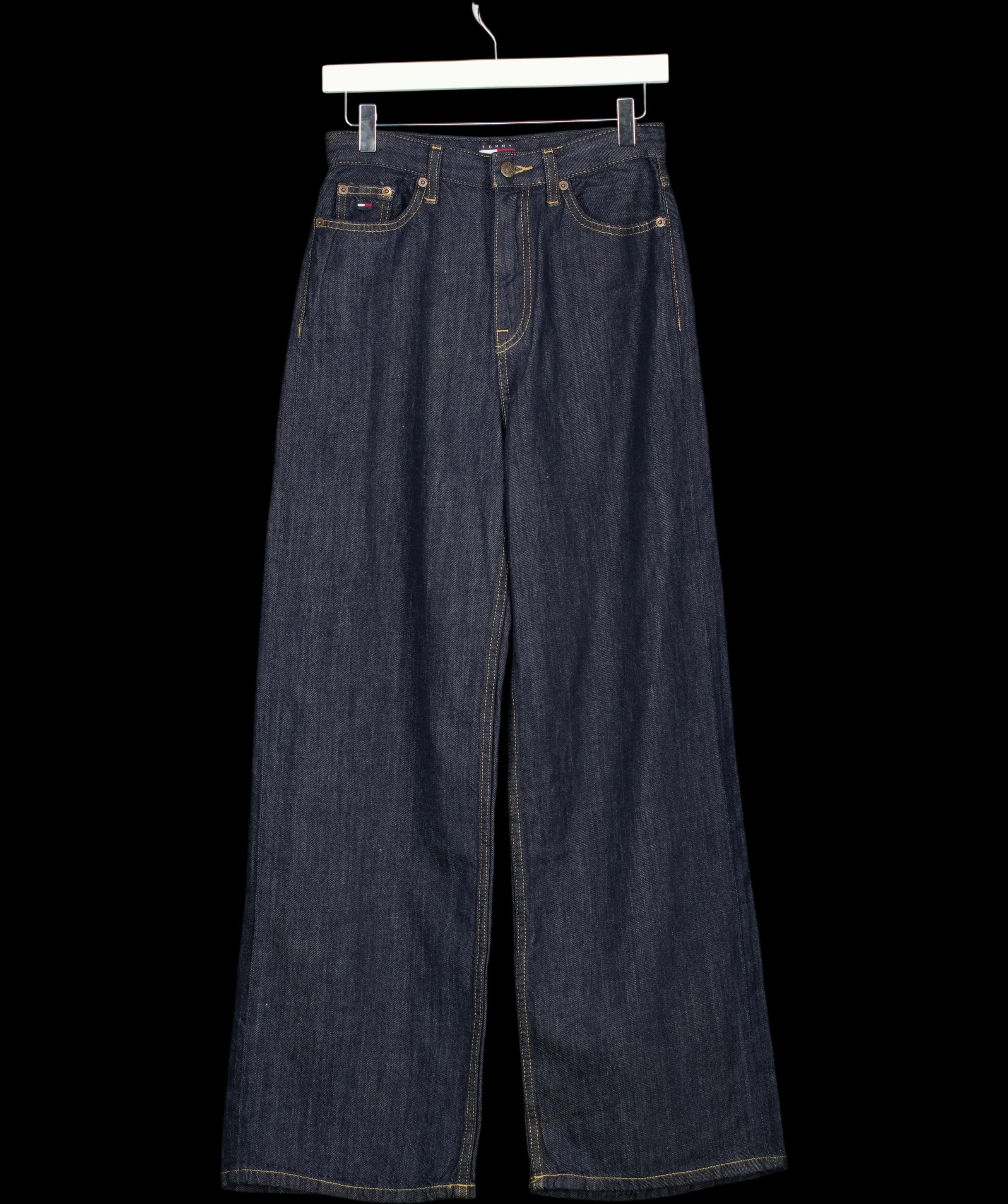 TOMMY HILFIGER Blue Claire High Rise Wide Leg Jeans Raw Denim L30, size W25 — detail