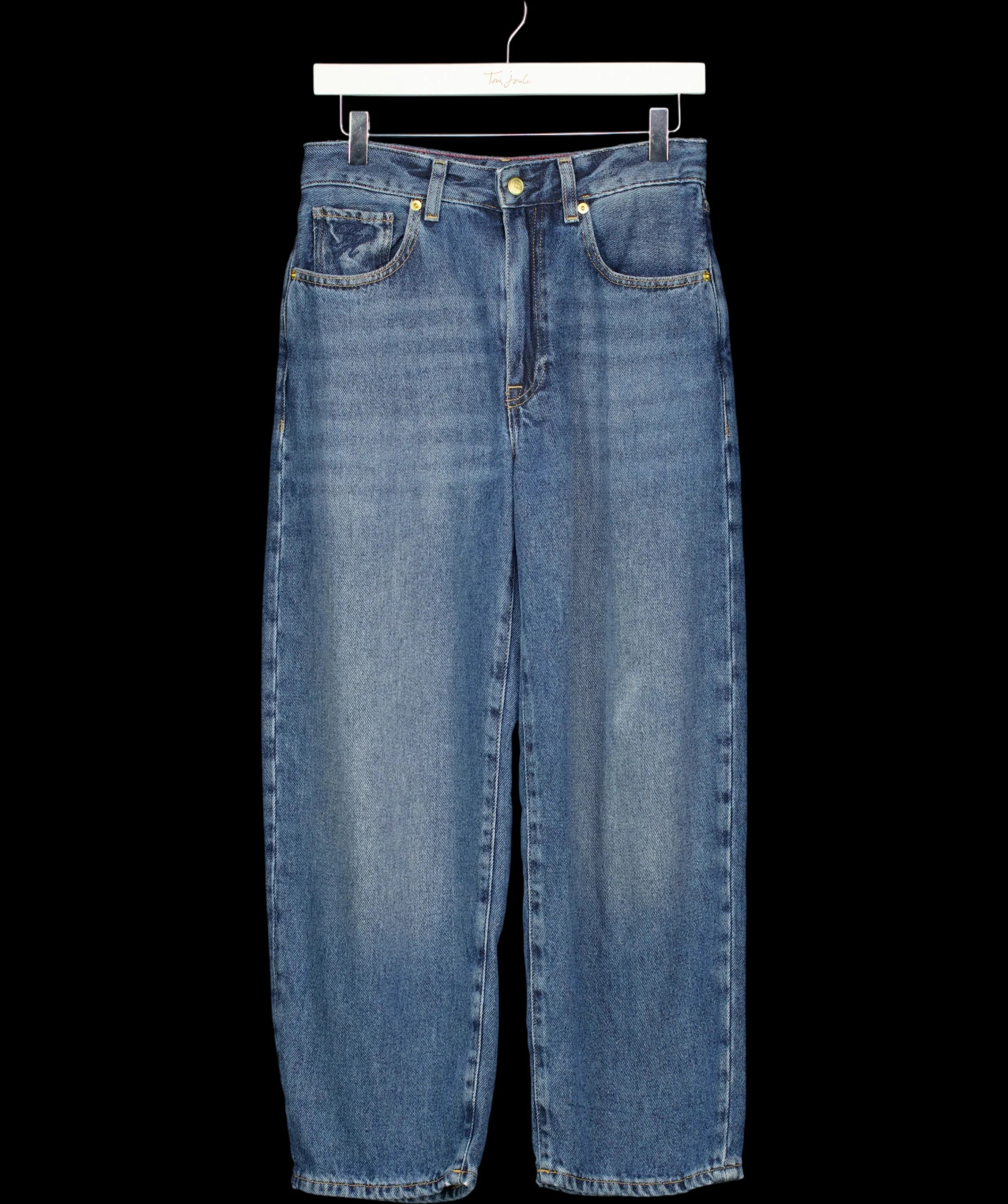 TOMMY HILFIGER Blue High Rise Barrel Leg Jeans Mid Wash Blue L28, size W28 — detail