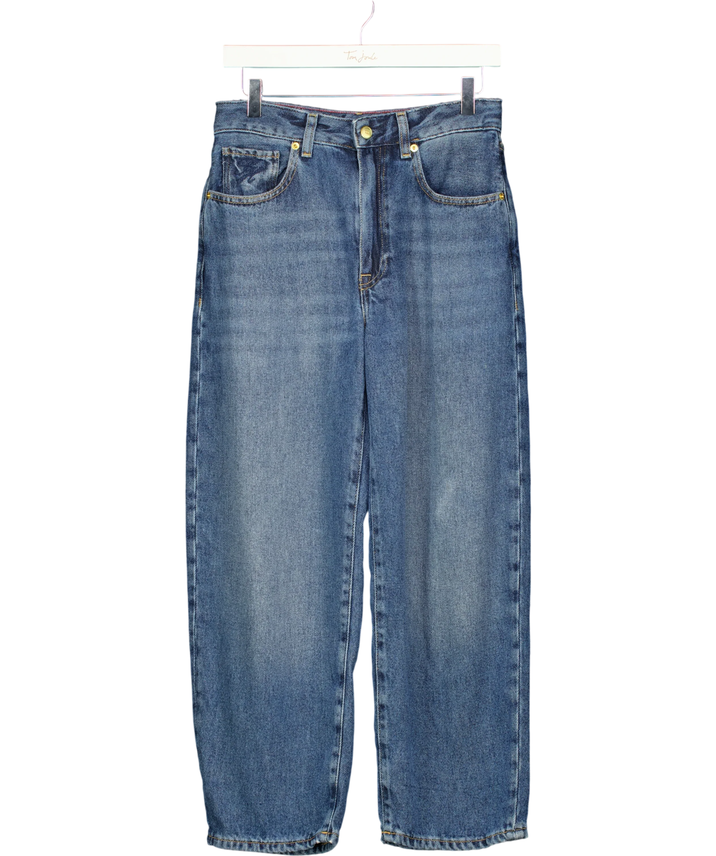TOMMY HILFIGER Blue High Rise Barrel Leg Jeans Mid Wash Blue L28, size W28 — front
