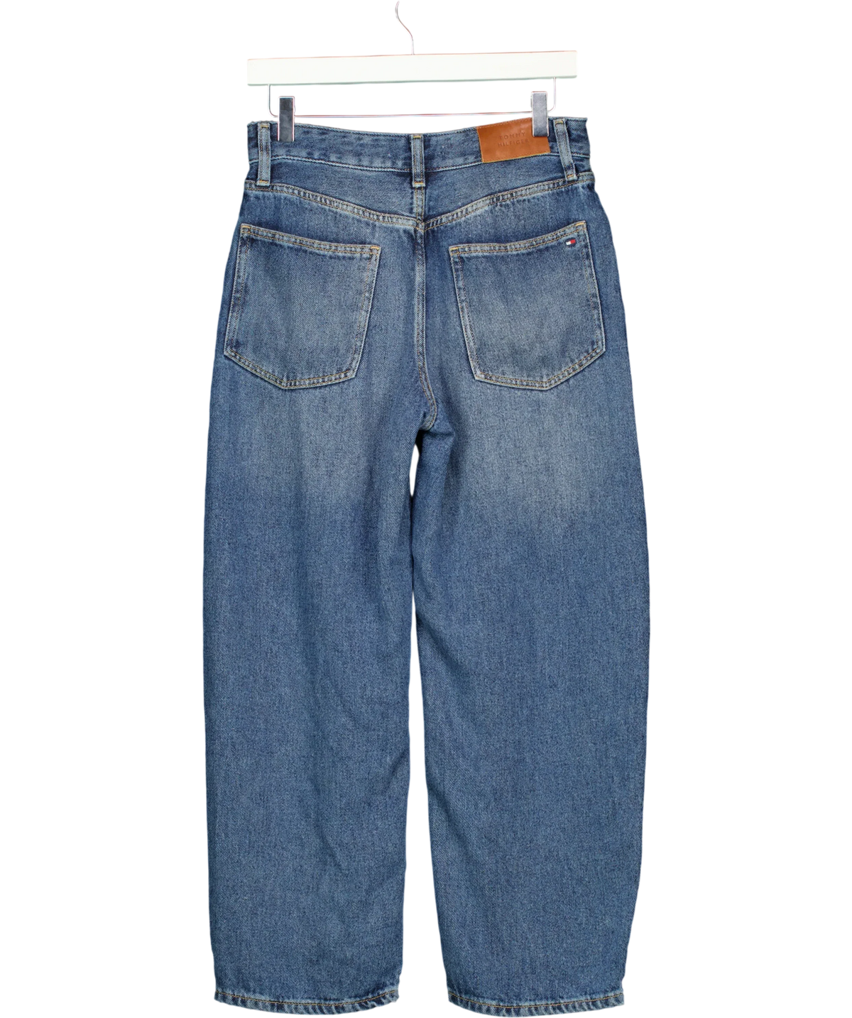 TOMMY HILFIGER Blue High Rise Barrel Leg Jeans Mid Wash Blue L28, size W28 — back