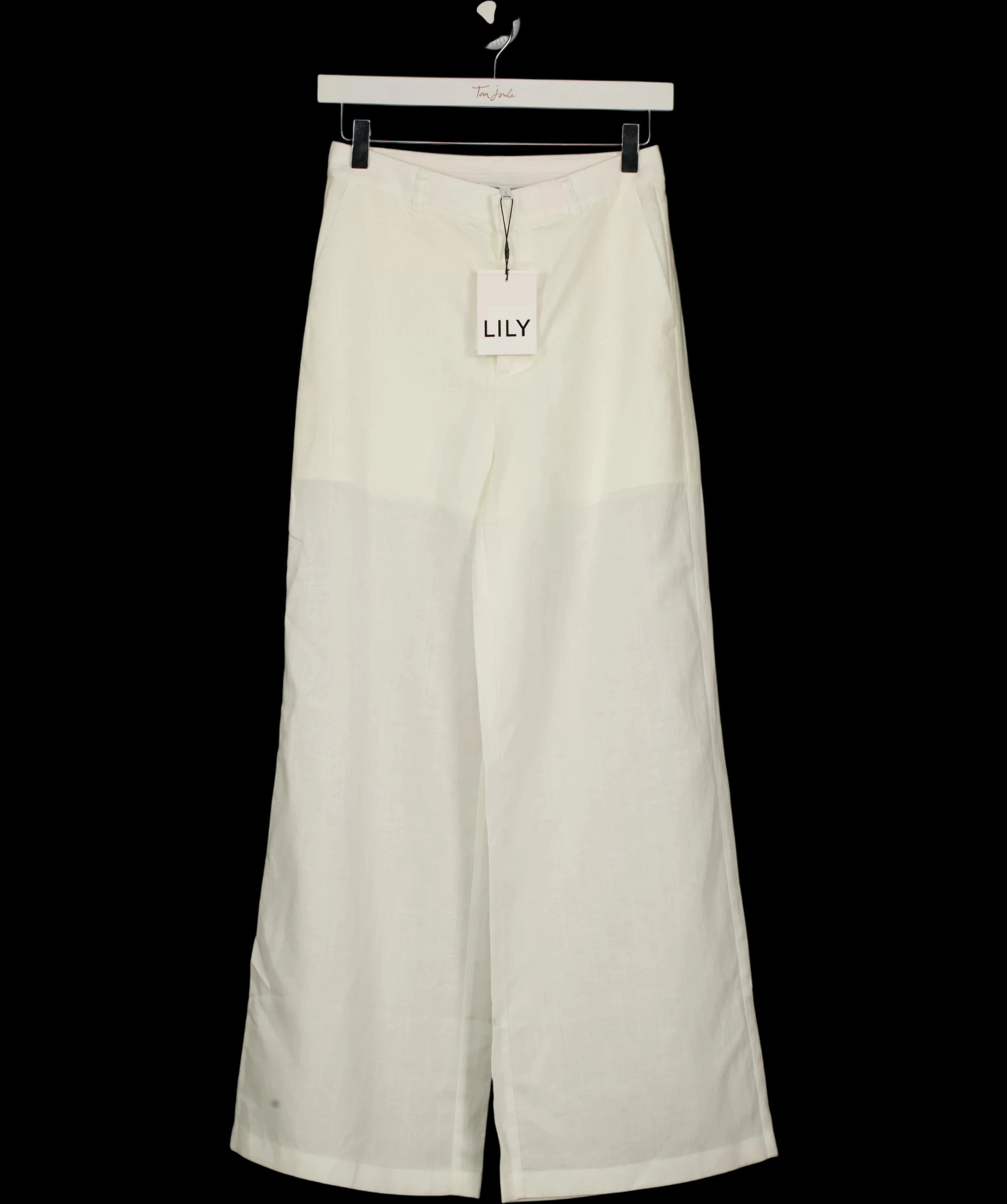 LILY White Lyocell-Linen Straight Wide-Leg TROUSERS  White, size UK S — detail