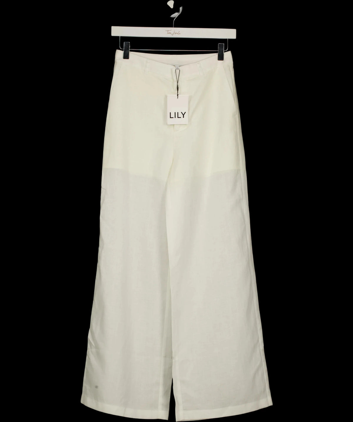 LILY White Lyocell-Linen Straight Wide-Leg TROUSERS  White, size UK S — detail