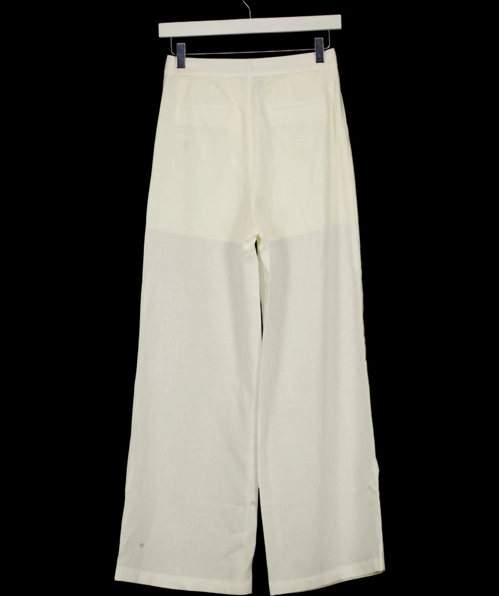 LILY White Lyocell-Linen Straight Wide-Leg TROUSERS  White, size UK S — label