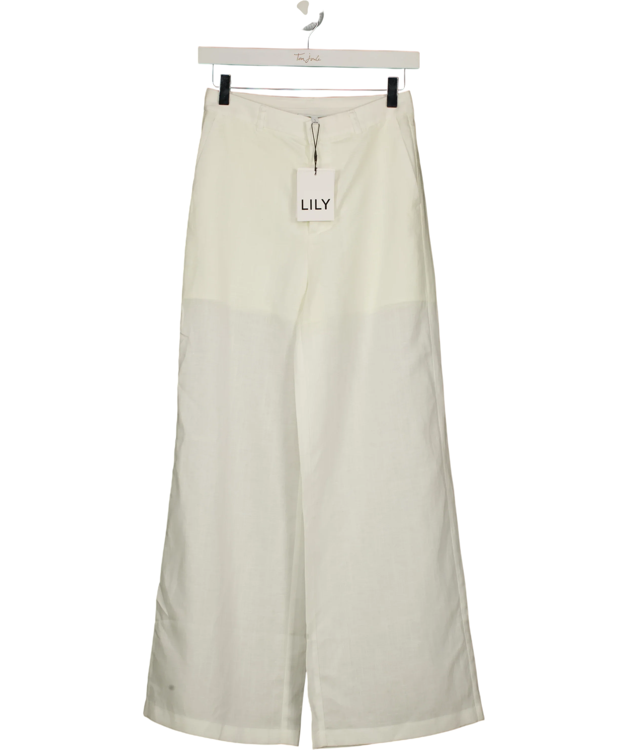 LILY White Lyocell-Linen Straight Wide-Leg TROUSERS  White, size UK S — front