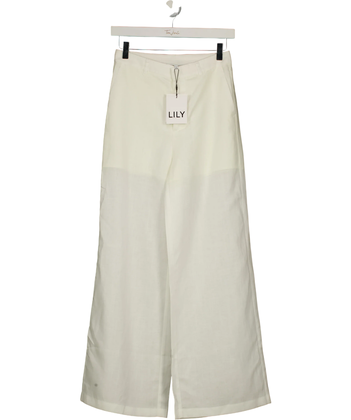 LILY White Lyocell-Linen Straight Wide-Leg TROUSERS  White, size UK S — front