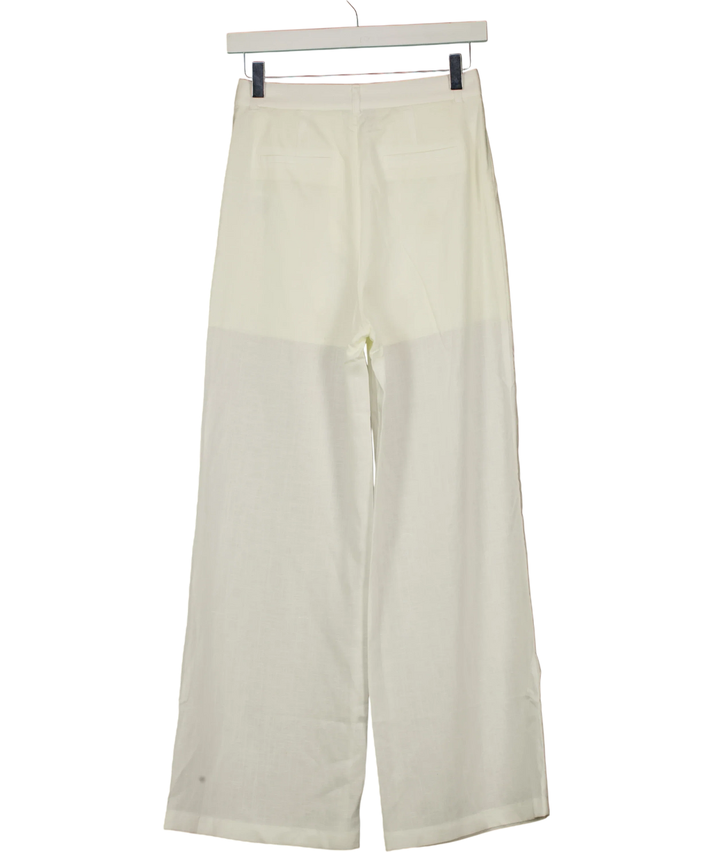 LILY White Lyocell-Linen Straight Wide-Leg TROUSERS  White, size UK S — back