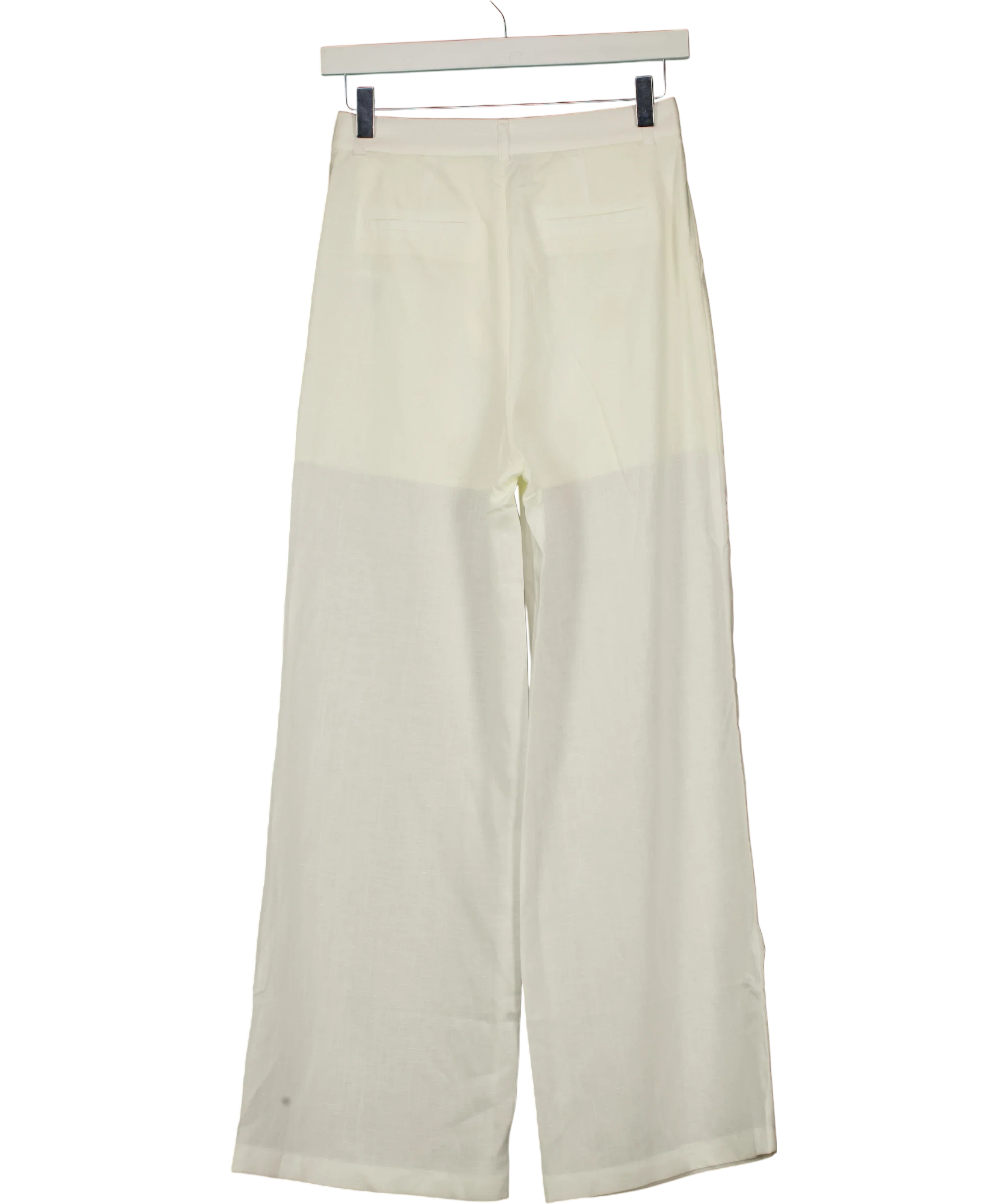 LILY White Lyocell-Linen Straight Wide-Leg TROUSERS  White, size UK S — back