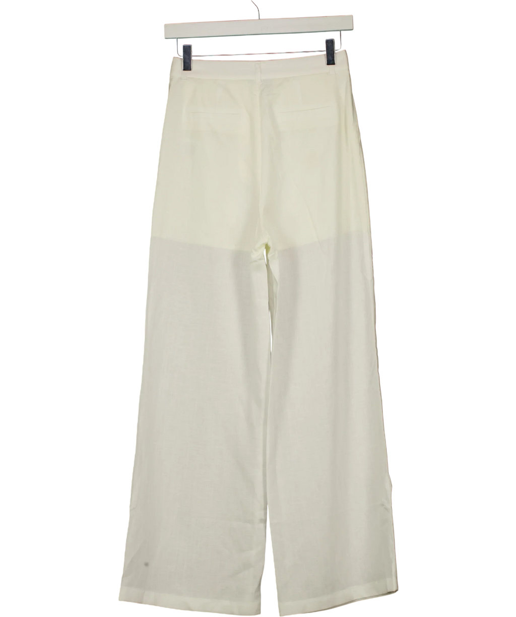 LILY White Lyocell-Linen Straight Wide-Leg TROUSERS  White, size UK S — back