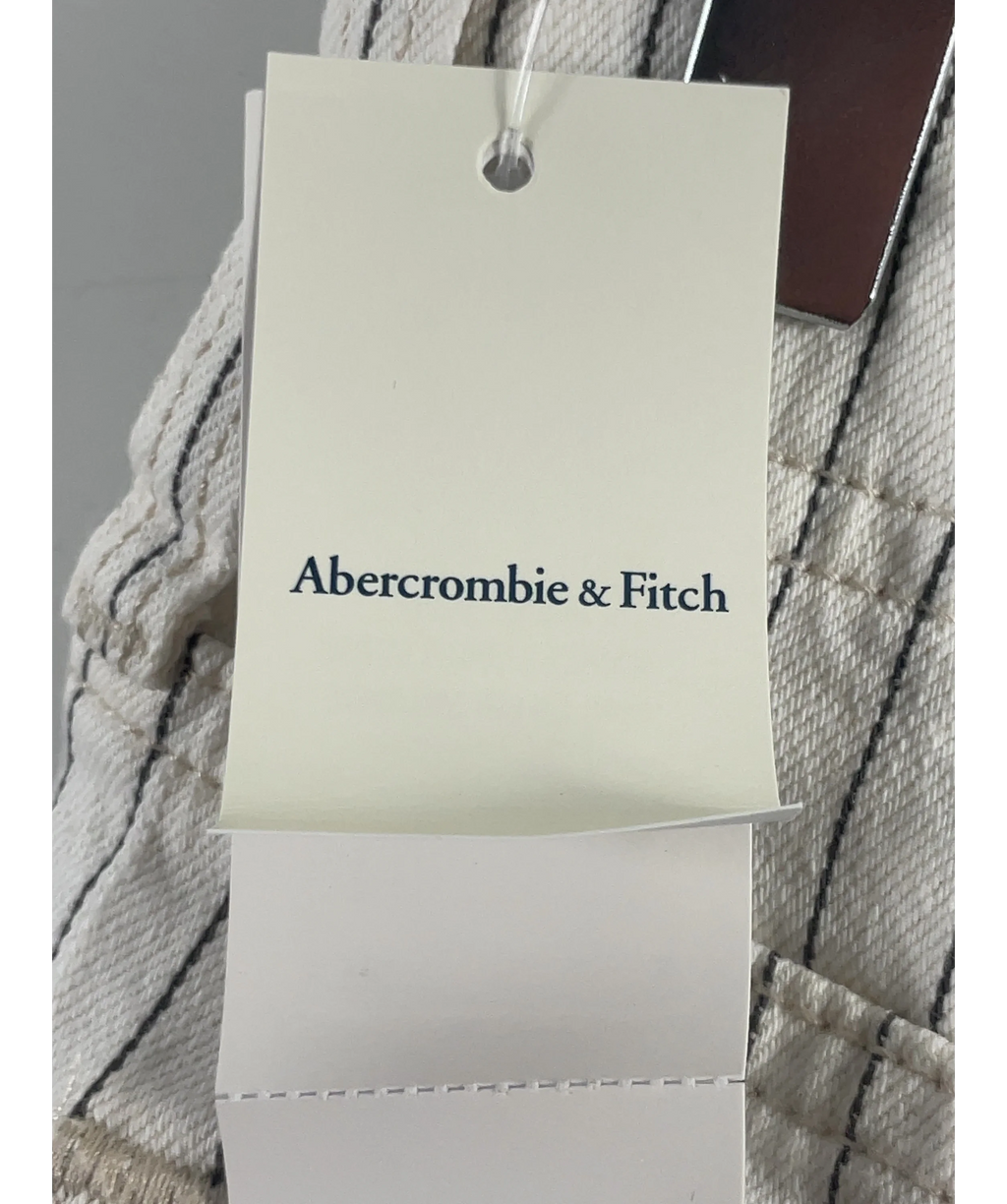 ABERCROMBIE & FITCH Cream Linen-Blend Curve Love High Rise Wide Leg Striped Jean Cream, size W25 — detail