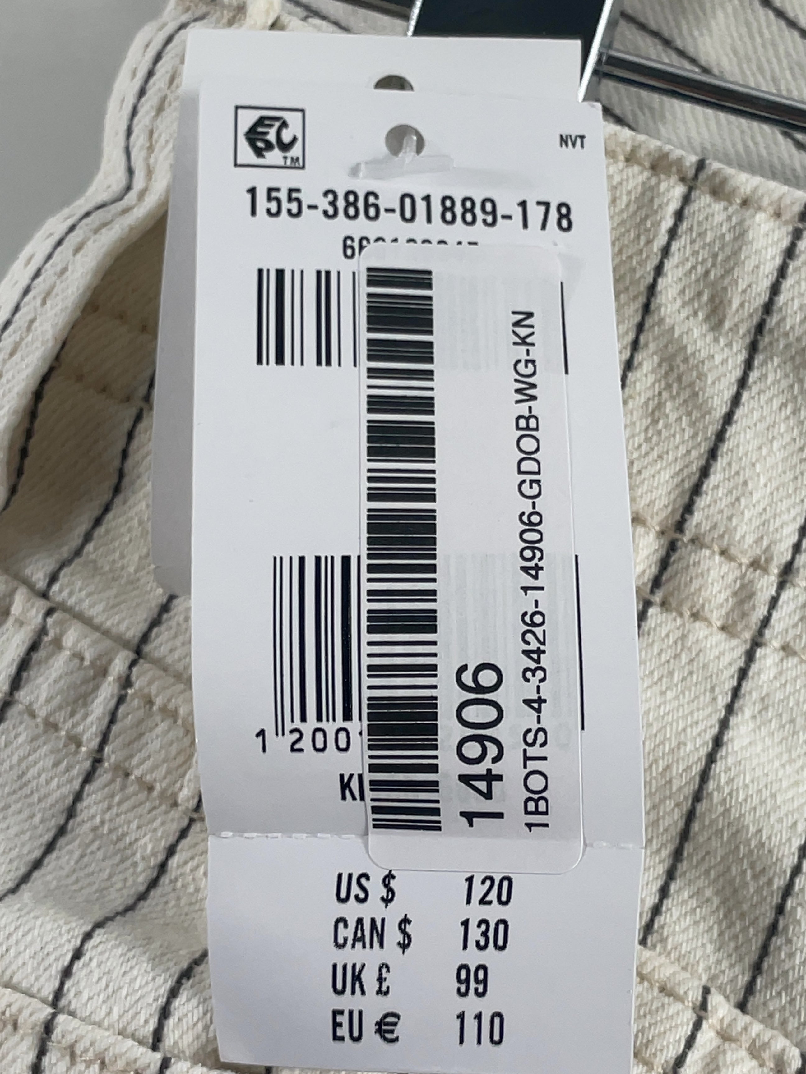 ABERCROMBIE & FITCH Cream Linen-Blend Curve Love High Rise Wide Leg Striped Jean Cream, size W25 — care label