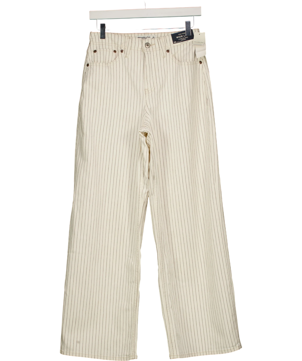 ABERCROMBIE & FITCH Cream Linen-Blend Curve Love High Rise Wide Leg Striped Jean Cream, size W25 — front
