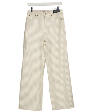 ABERCROMBIE & FITCH Linen-blend Curve Love High Rise Wide Leg Striped Jean Cream W25