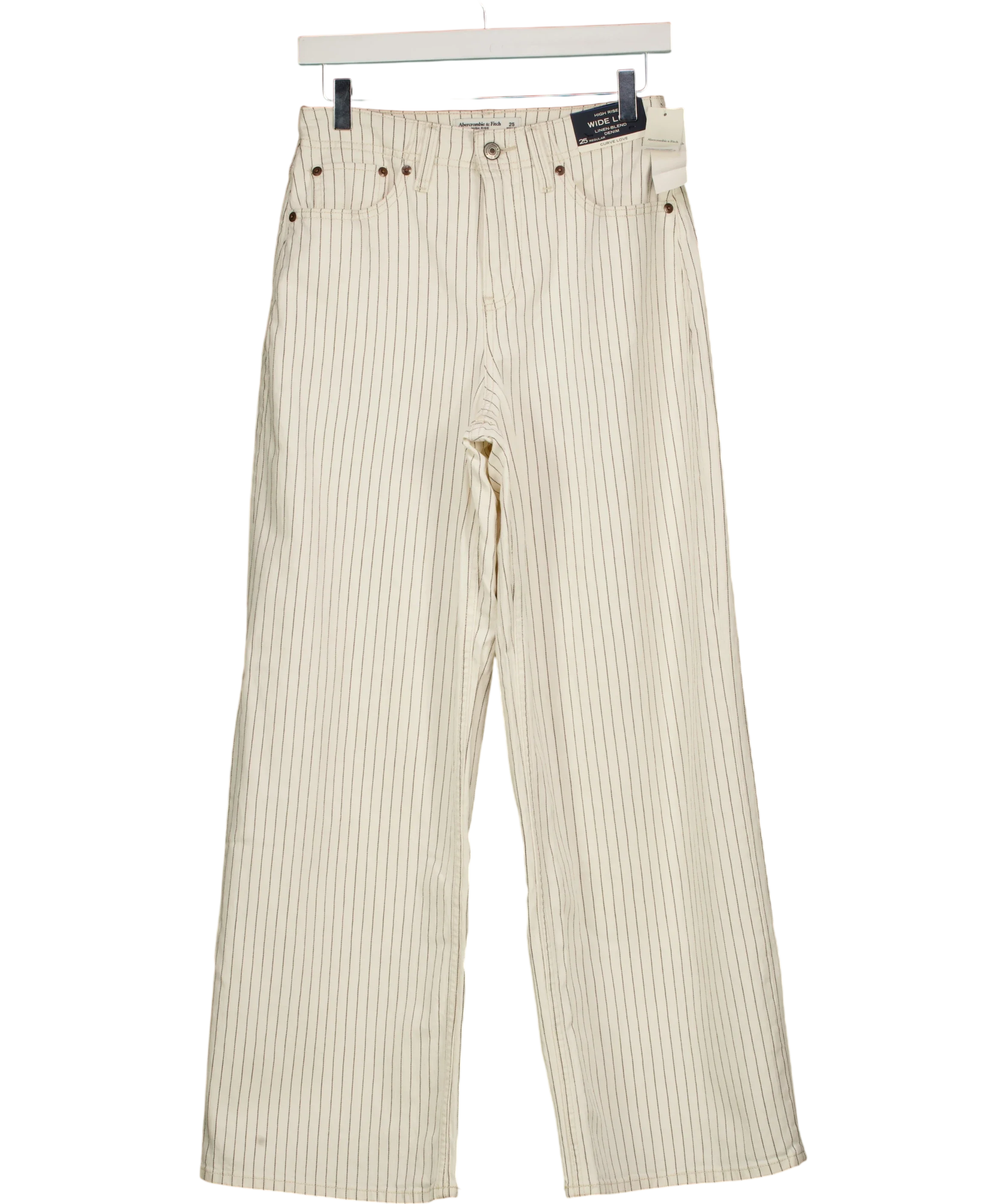 ABERCROMBIE & FITCH Cream Linen-Blend Curve Love High Rise Wide Leg Striped Jean Cream, size W25 — front