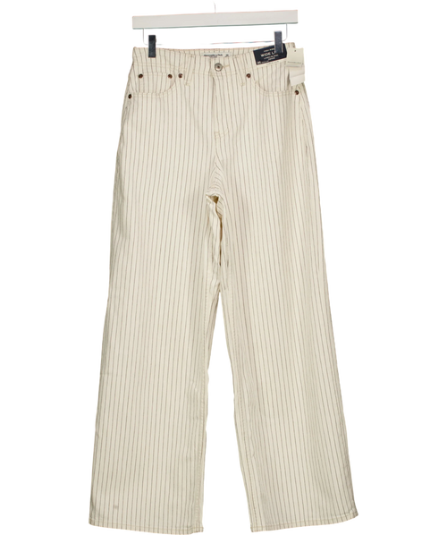 ABERCROMBIE & FITCH Cream Linen-Blend Curve Love High Rise Wide Leg Striped Jean Cream, size W25 — front