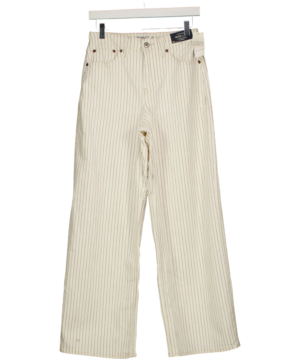 ABERCROMBIE & FITCH Cream Linen-Blend Curve Love High Rise Wide Leg Striped Jean Cream, size W25 — front