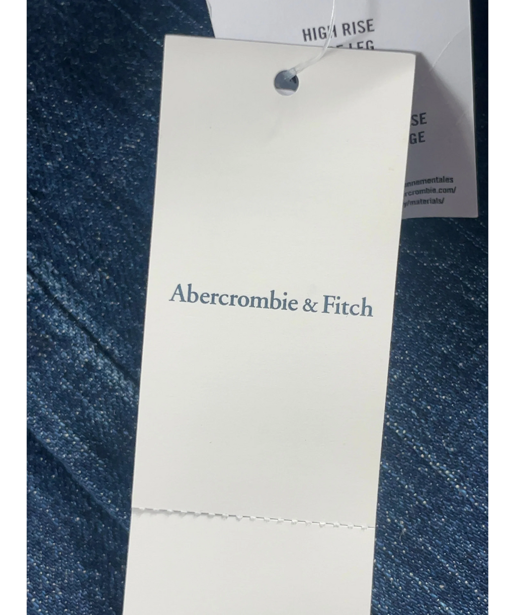 ABERCROMBIE & FITCH Blue Linen-Blend High Rise Wide Leg Jean Dark Wash, size W26 — detail