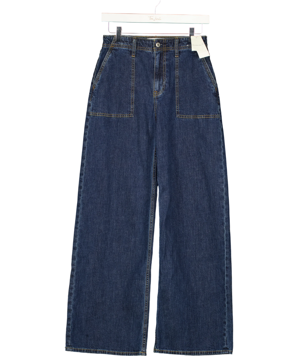 ABERCROMBIE & FITCH Blue Linen-Blend High Rise Wide Leg Jean Dark Wash, size W26 — front