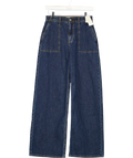 ABERCROMBIE & FITCH Blue Linen-Blend High Rise Wide Leg Jean Dark Wash, size W26 — front