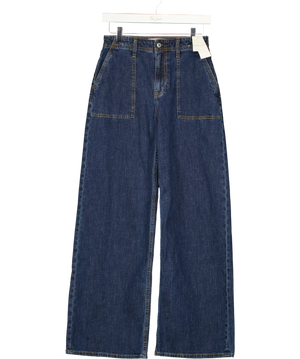 ABERCROMBIE & FITCH Blue Linen-blend High Rise Wide Leg Jean Dark Wash W26