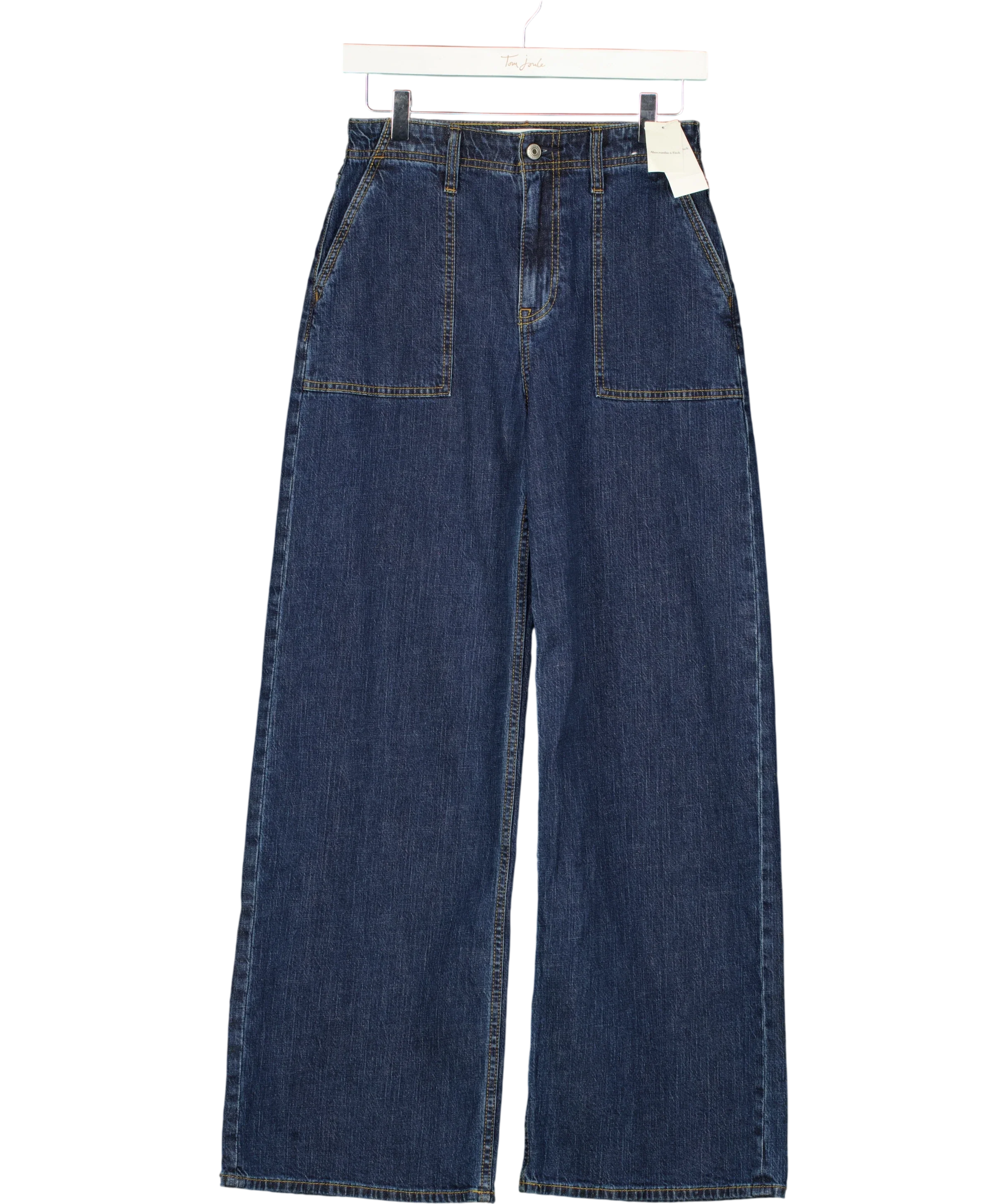 ABERCROMBIE & FITCH Blue Linen-Blend High Rise Wide Leg Jean Dark Wash, size W26 — front