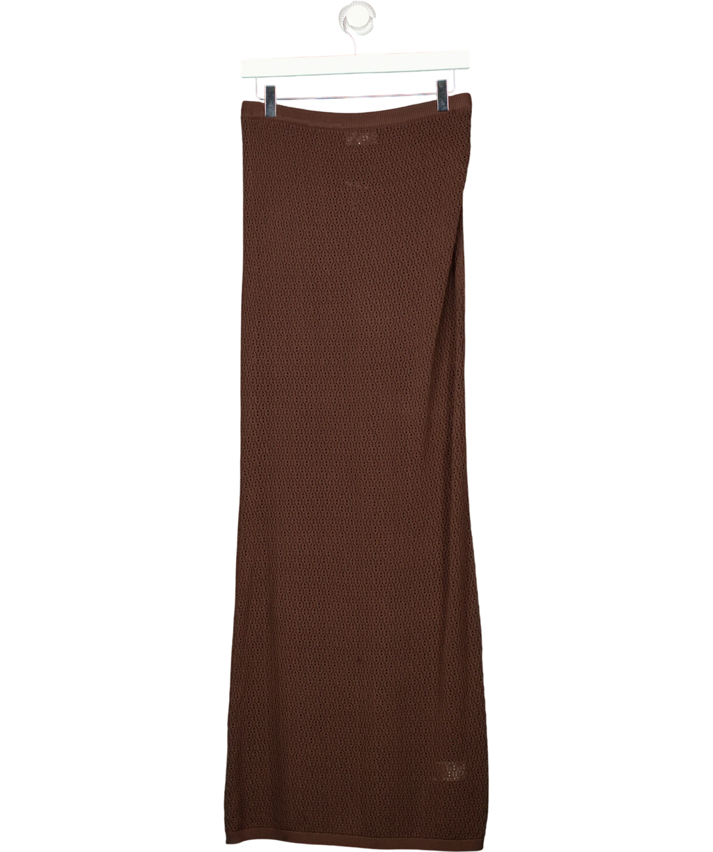 PRETTY LAVISH Brown Dani Knit Lace Maxi Skirt Chocolate Brown, size UK S — front