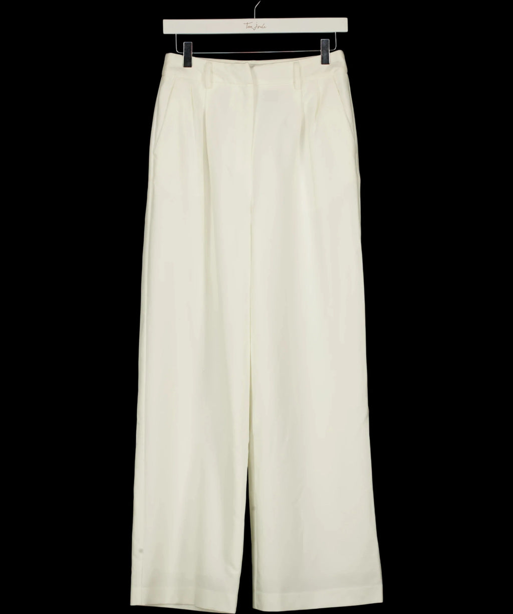 Commense Cream Pleated Tailored Wide Leg Trousers Cream, size UK XS — detail