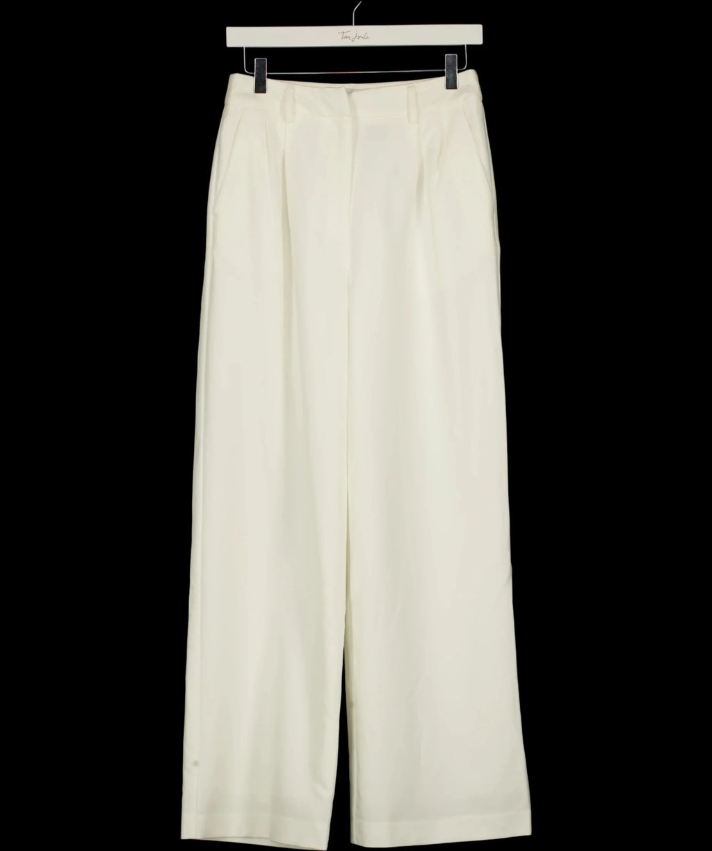Commense Cream Pleated Tailored Wide Leg Trousers Cream, size UK XS — detail