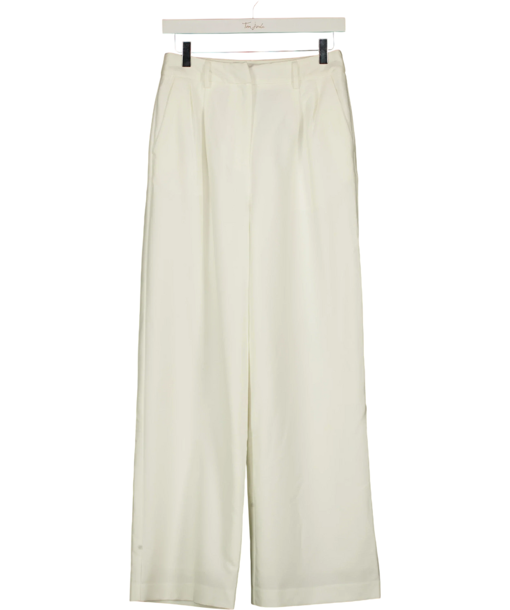 Commense Cream Pleated Tailored Wide Leg Trousers Cream, size UK XS — front